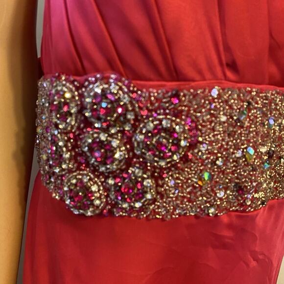 New PARTYTIME Sequined Evening Gown Maxi Dress Formal Wedding Party Light Red 22 - Picture 7 of 12